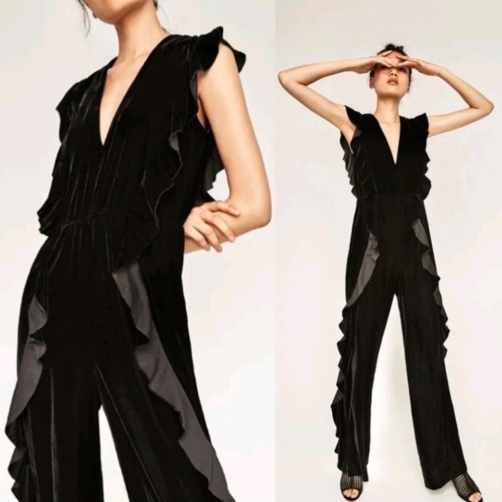 Zara Black Ruffled Jumpsuit